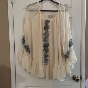 Laurie Felt Cream Boho Blouse with Black Embroidery